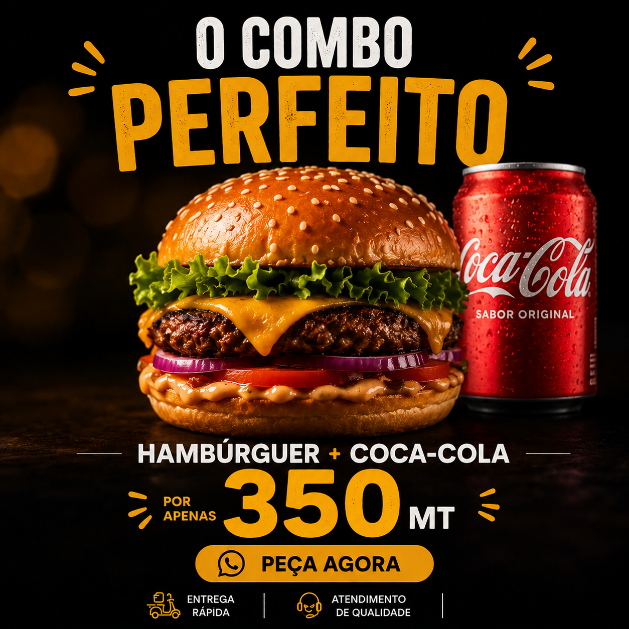 Criativo publicitário de combo de hambúrguer